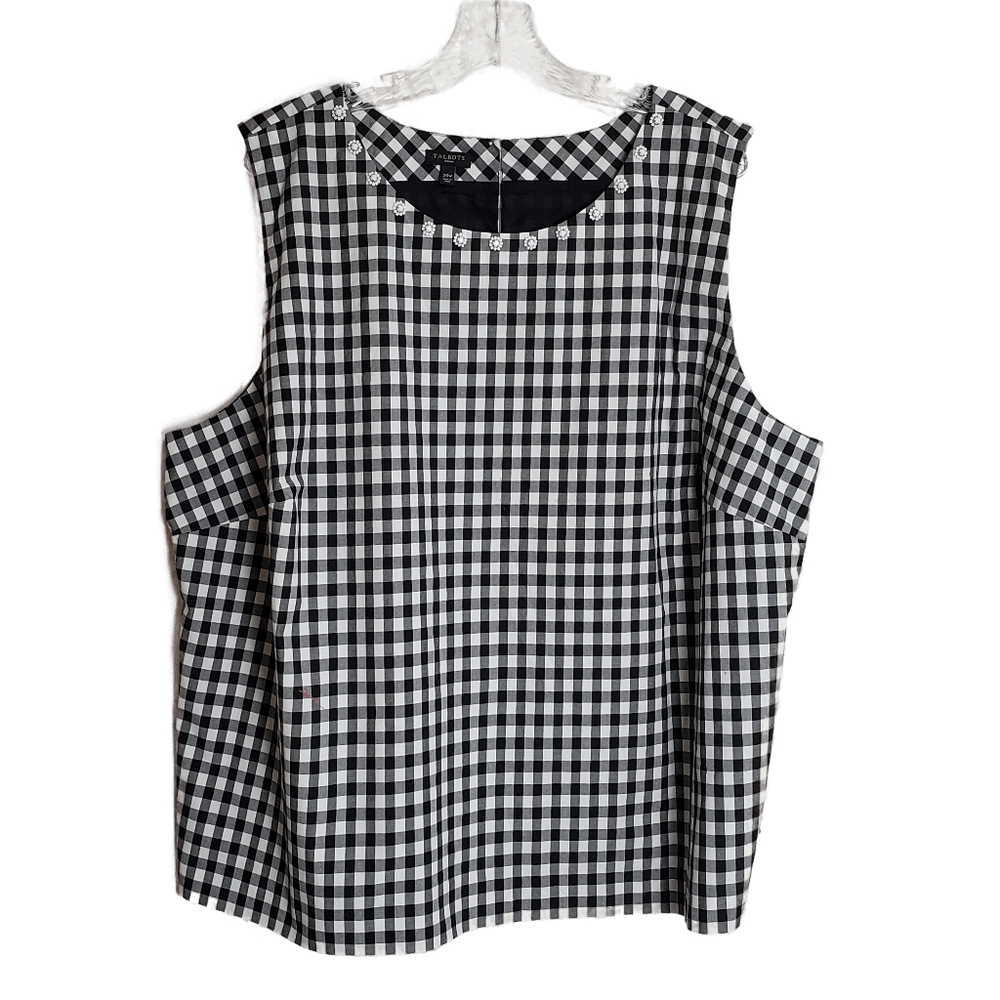 TALBOTS Sleeveless Black & White Gingham print Top Size 24W